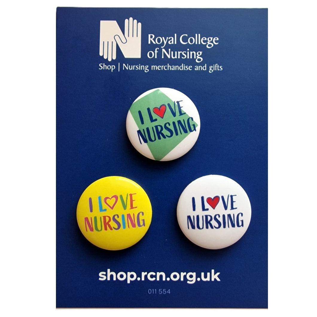 I Love Nursing badges (set of three)