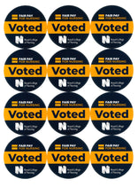 Load image into Gallery viewer, Fair pay for nursing voted gummed badges (12 per sheet)
