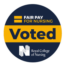 Load image into Gallery viewer, Fair pay for nursing voted gummed badges (12 per sheet)
